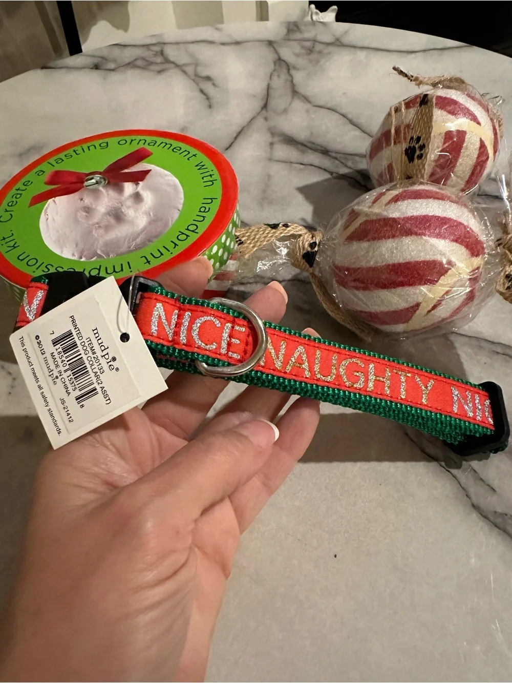 Holiday gift pack Paw Print Ornament Kit,dog collar & 2 tennis balls